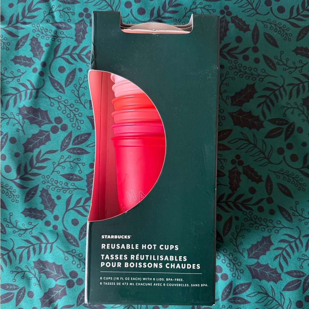 NEW Starbucks 2019 Reusable Hot Cups 6 Pack Lids Winter Christmas Holiday Red